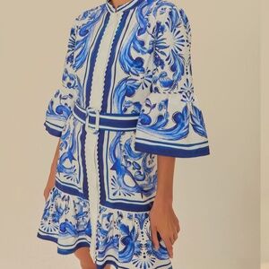 Farm Rio Off-White Garden Tiles Mini Dress XS